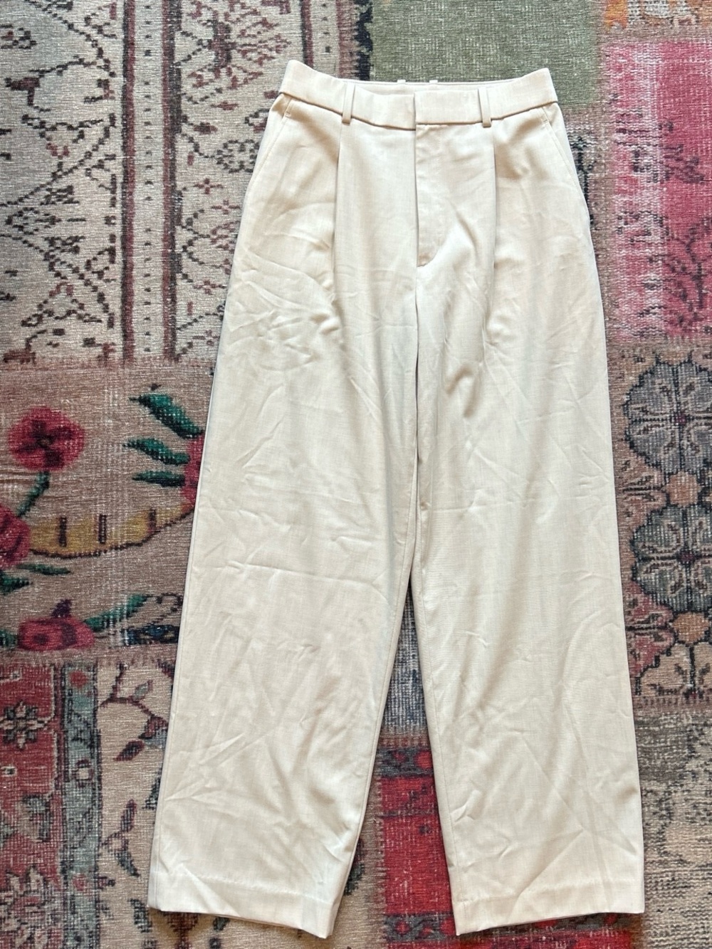 Uniqlo Cream High-Rise Wide Leg Trousers